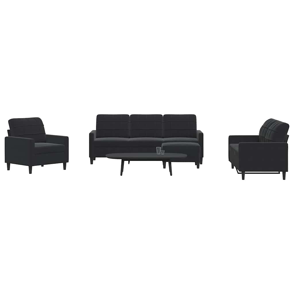 4 Pcs conjunto de sofás com almofadões veludo preto