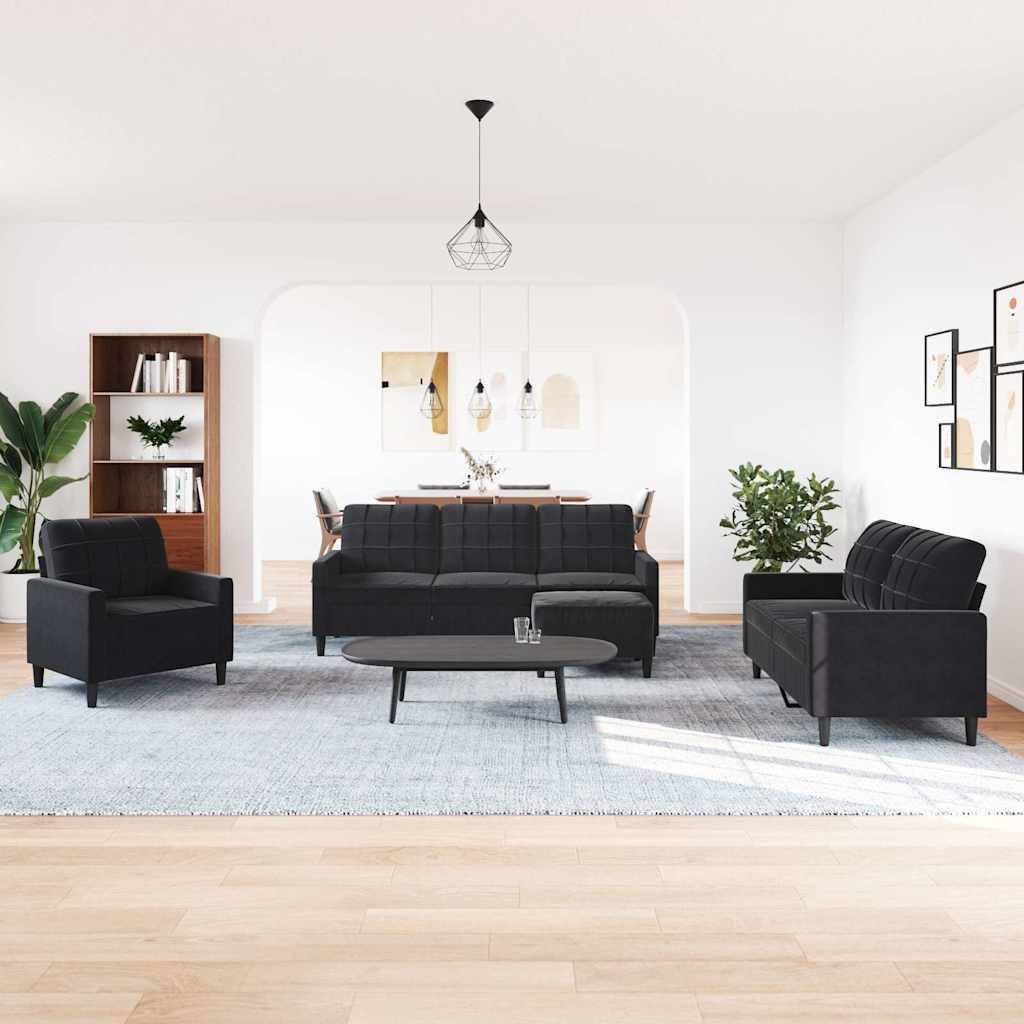 4 Pcs conjunto de sofás com almofadões veludo preto