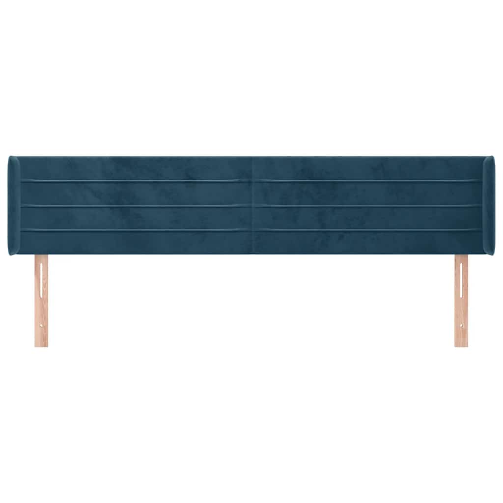 Cabeceira de cama c/ abas veludo 203x16x78/88cm azul-escuro