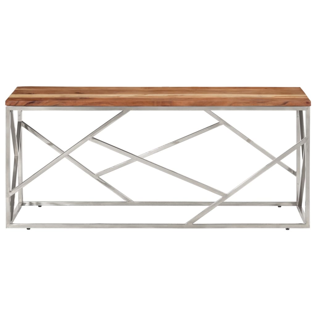 Mesa de centro aço inoxidável/madeira de acácia maciça prateado