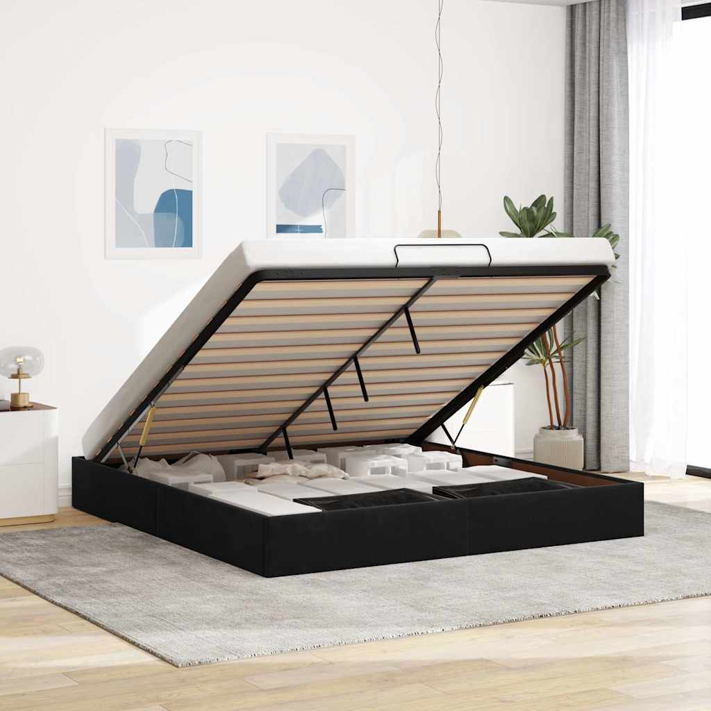 Estrutura de cama otomana sem colchão 160x200 cm veludo preto