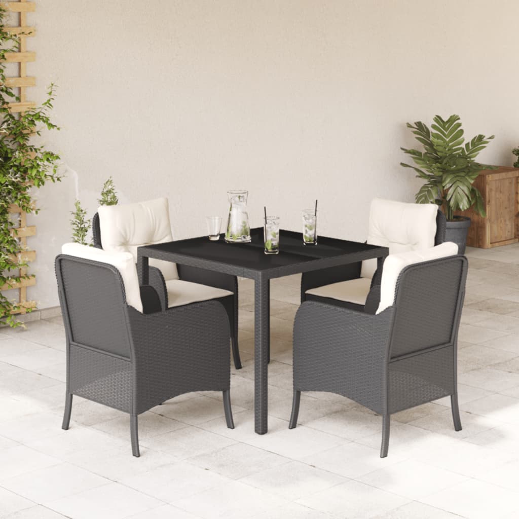 5 Pcs conjunto de jantar p/ jardim c/ almofadões vime PE preto