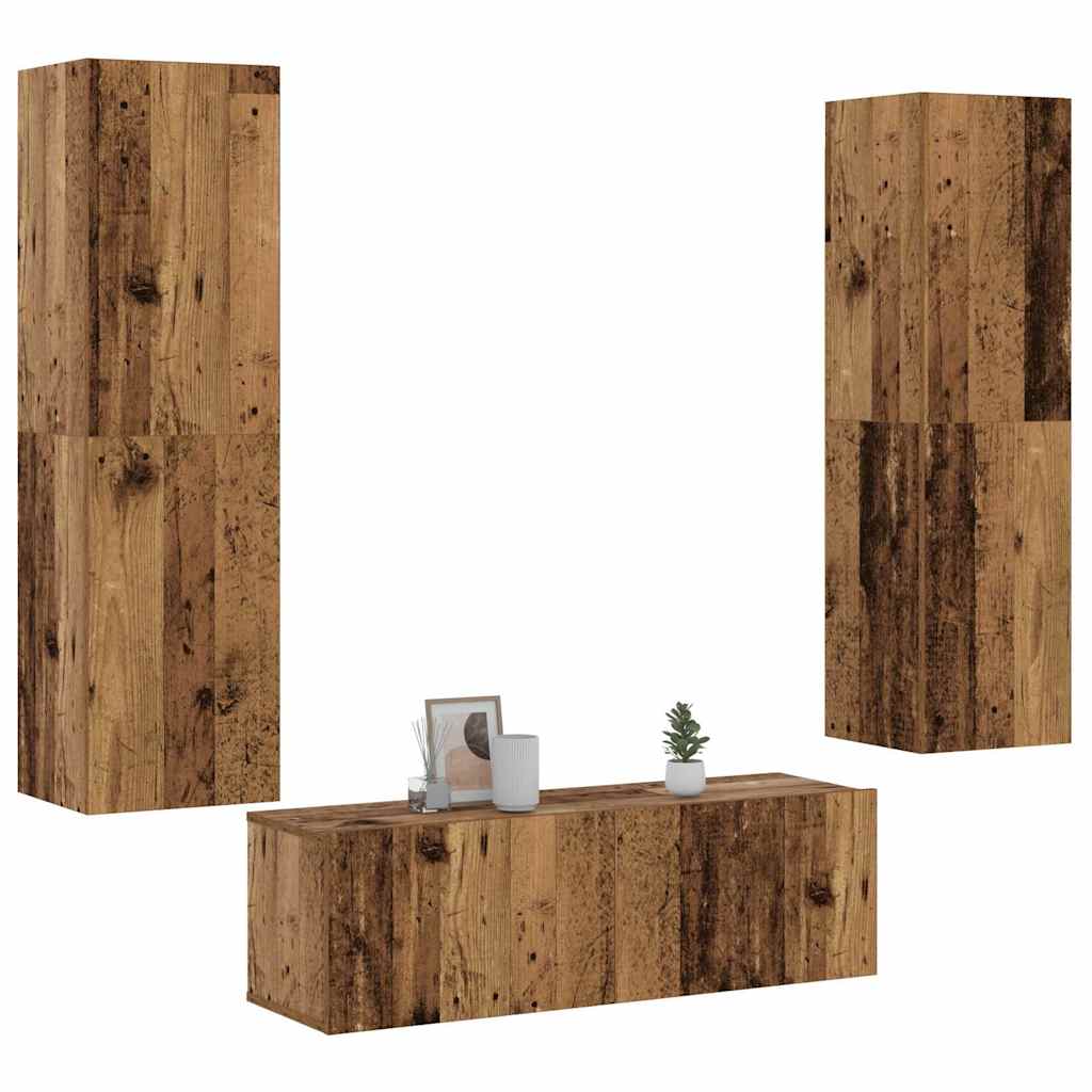 Armários de TV montados na parede 3 pcs madeira velha