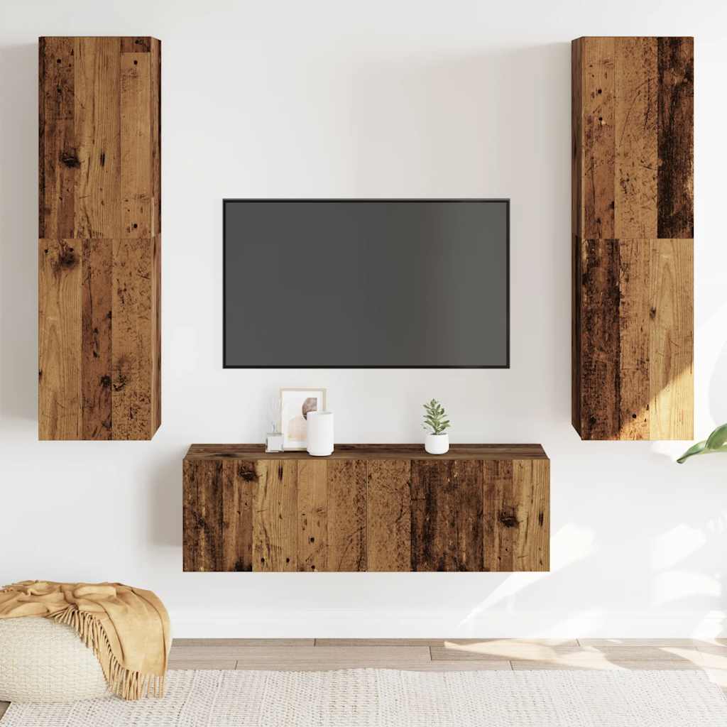 Armários de TV montados na parede 3 pcs madeira velha