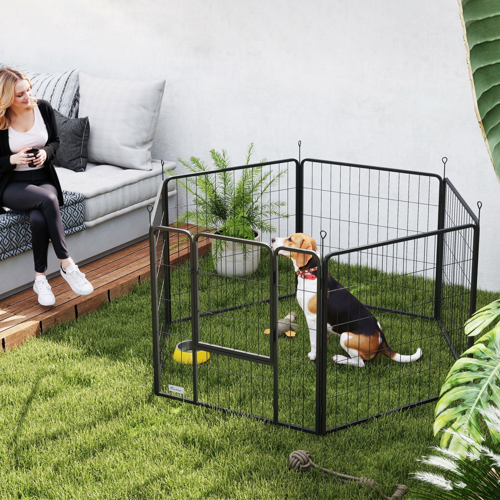 Parque para cães 6 painéis de 80 cm de altura cercas para cães de aço dobrável com porta para interior e exterior preto