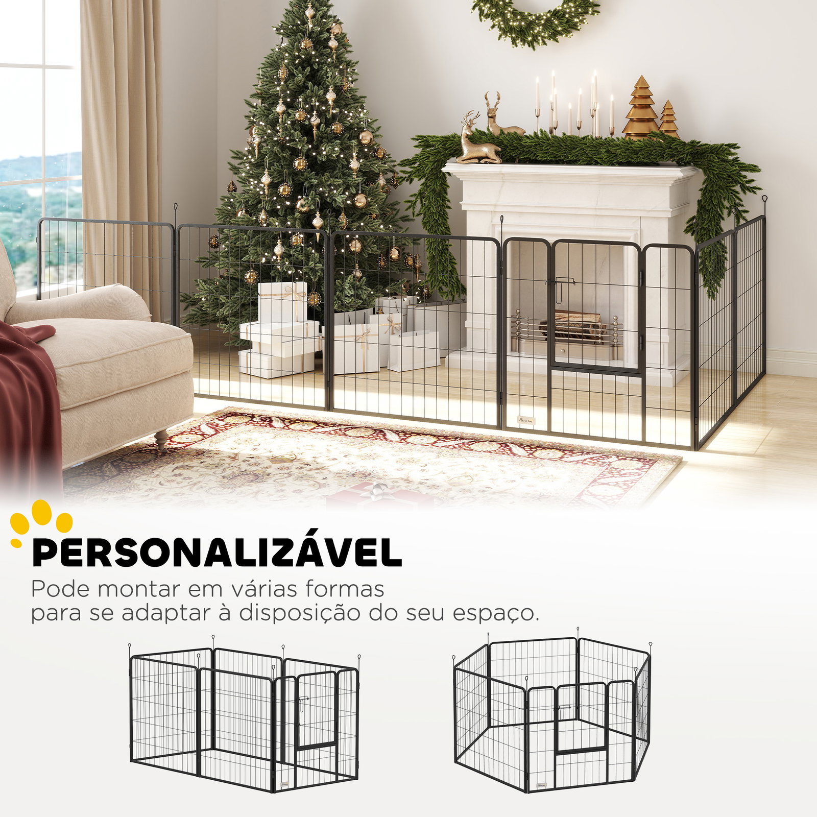 Parque para cães 6 painéis de 80 cm de altura cercas para cães de aço dobrável com porta para interior e exterior preto