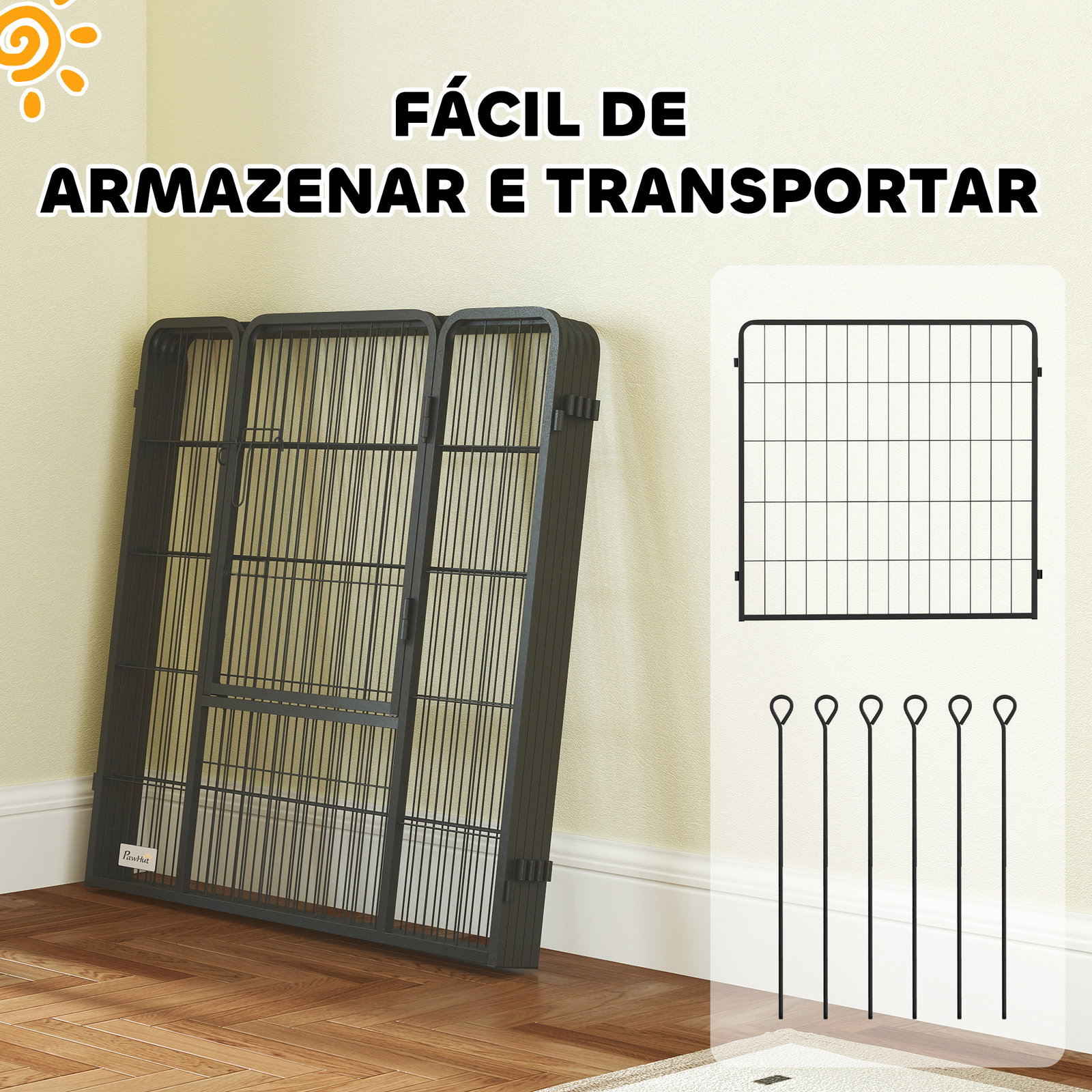 Parque para cães 6 painéis de 80 cm de altura cercas para cães de aço dobrável com porta para interior e exterior preto