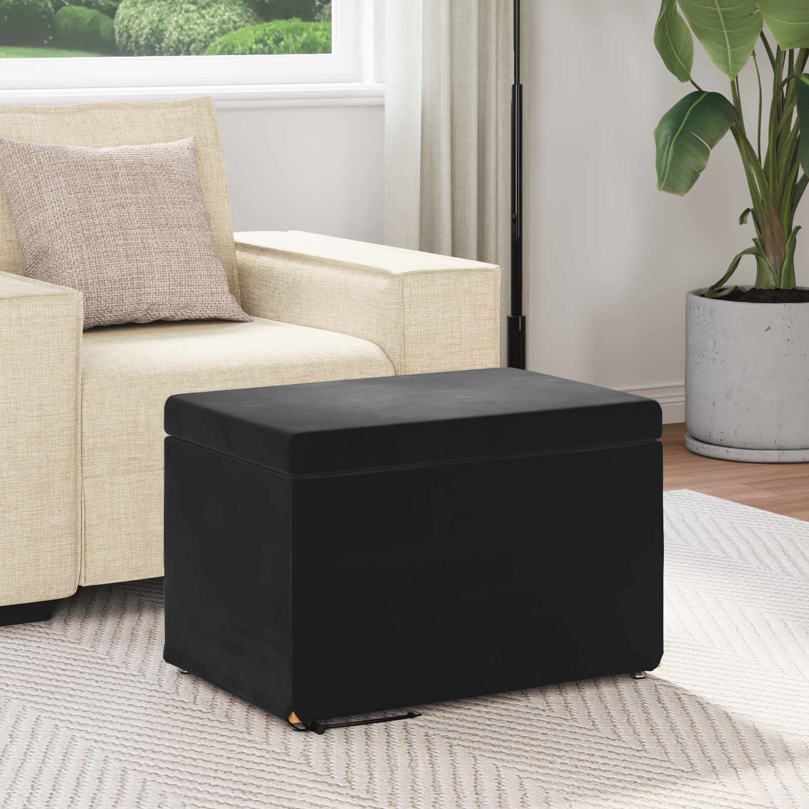 Banqueta preto 61 x 41 x 40 cm veludo e madeira de engenharia