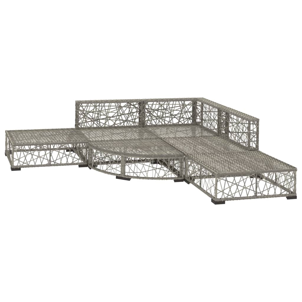 6 Pcs conjunto lounge de jardim c/ almofadões vime PE cinzento