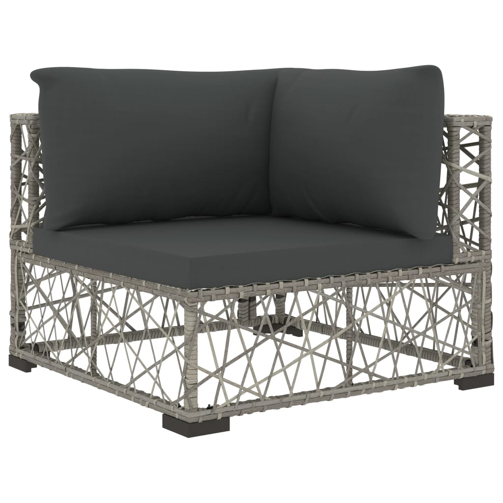 6 Pcs conjunto lounge de jardim c/ almofadões vime PE cinzento