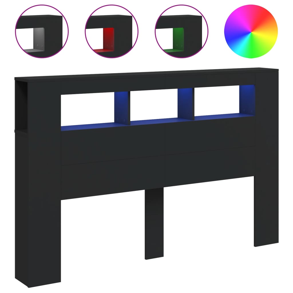 Cabeceira cama c/ leds 160x18,5x103,5 cm deriv. madeira preto