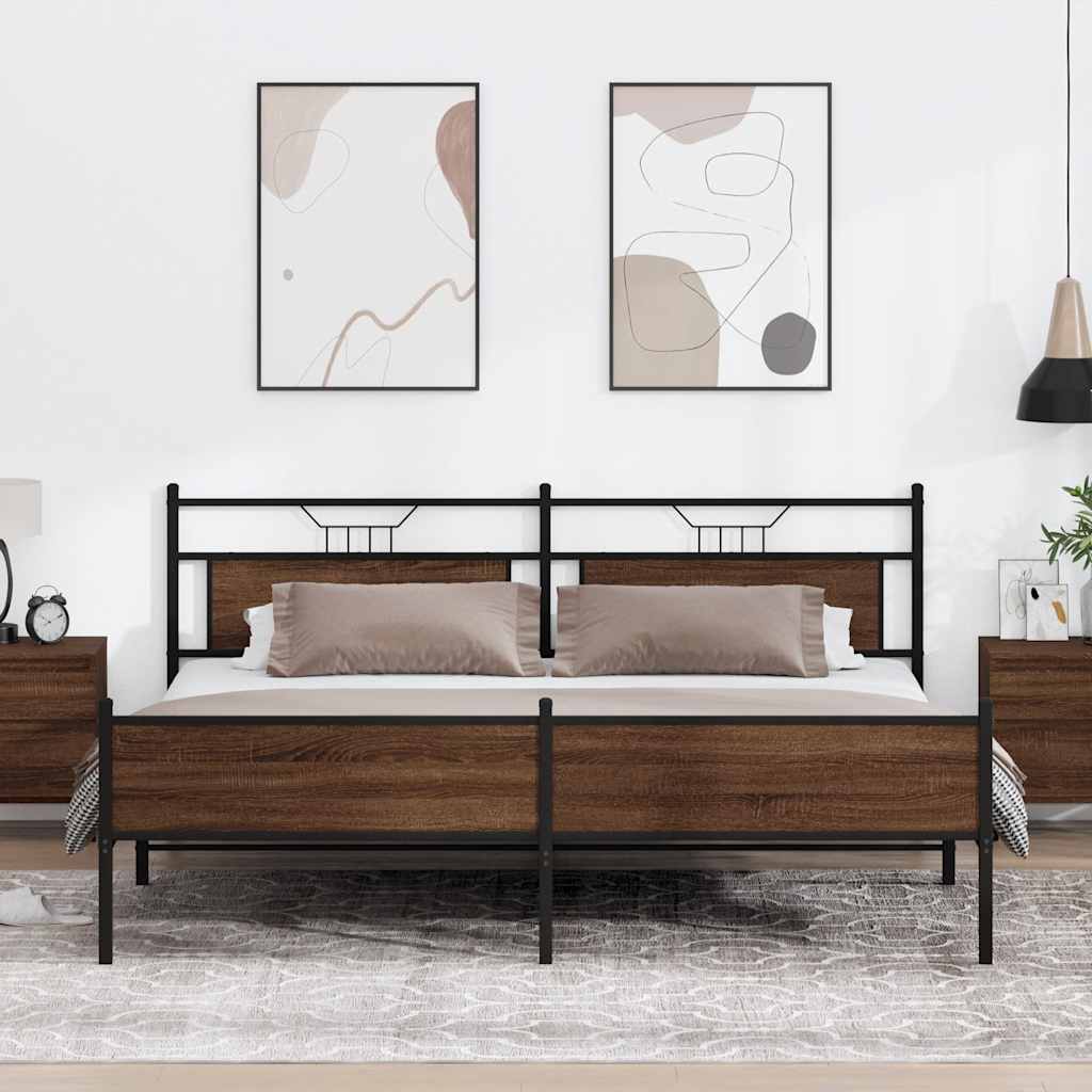 Estrutura cama sem colchão 200x200cm metal carvalho castanho