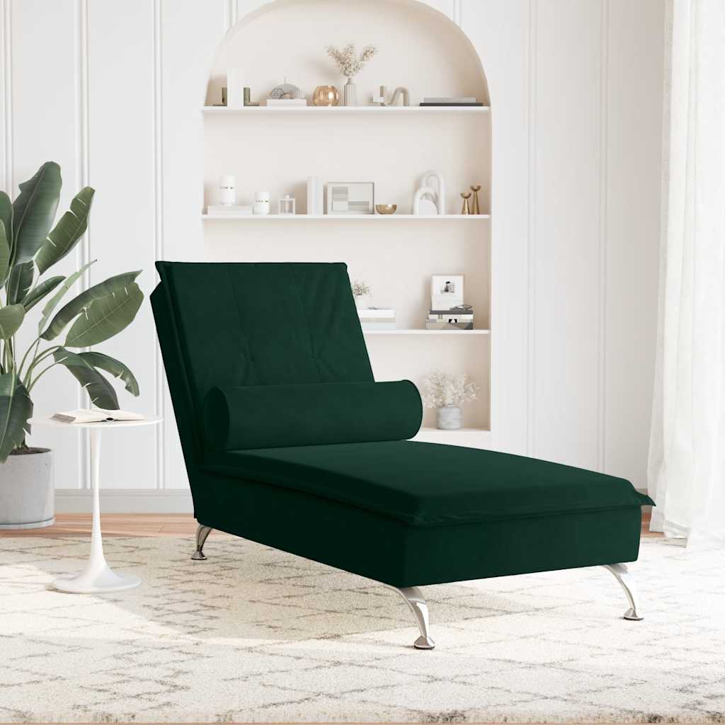 Chaise lounge de massagem com rolo tecido verde-escuro