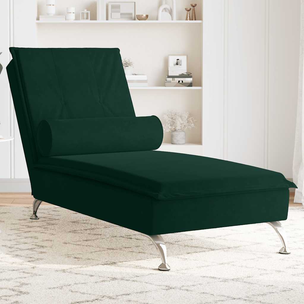 Chaise lounge de massagem com rolo tecido verde-escuro