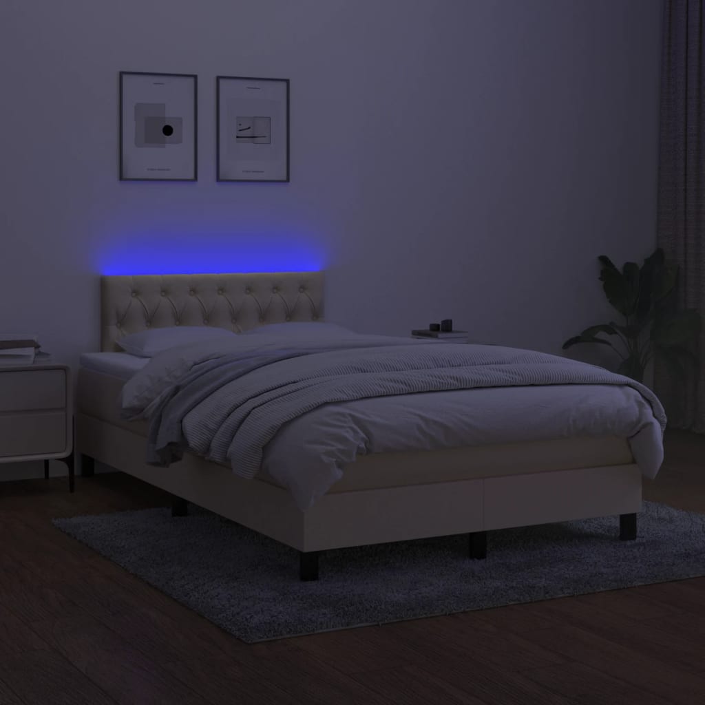 Cama box spring c/ colchão e LED 120x200 cm tecido cor creme