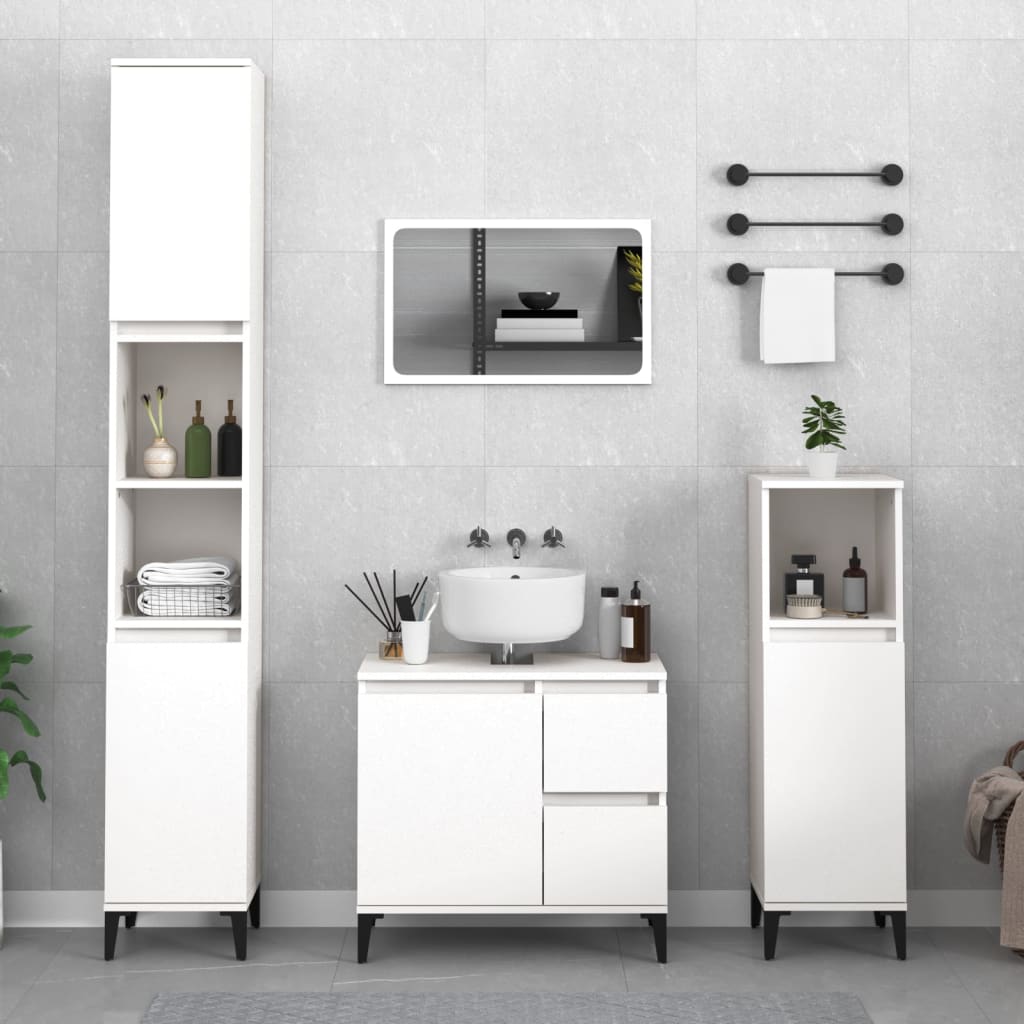 3 Pcs conjunto móveis casa de banho madeira processada branco