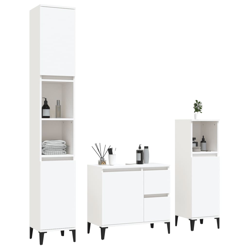 3 Pcs conjunto móveis casa de banho madeira processada branco