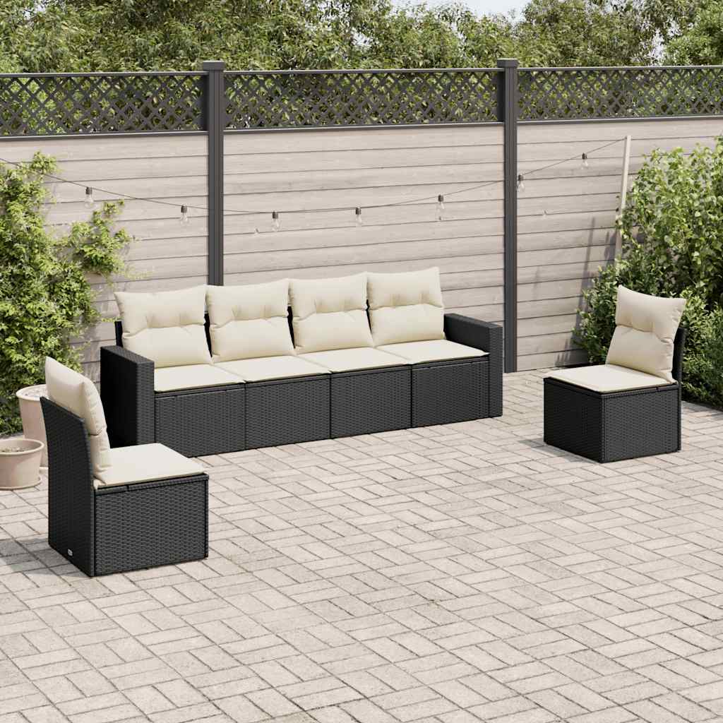 6 Pcs conjunto sofás de jardim c/ almofadões vime PE preto
