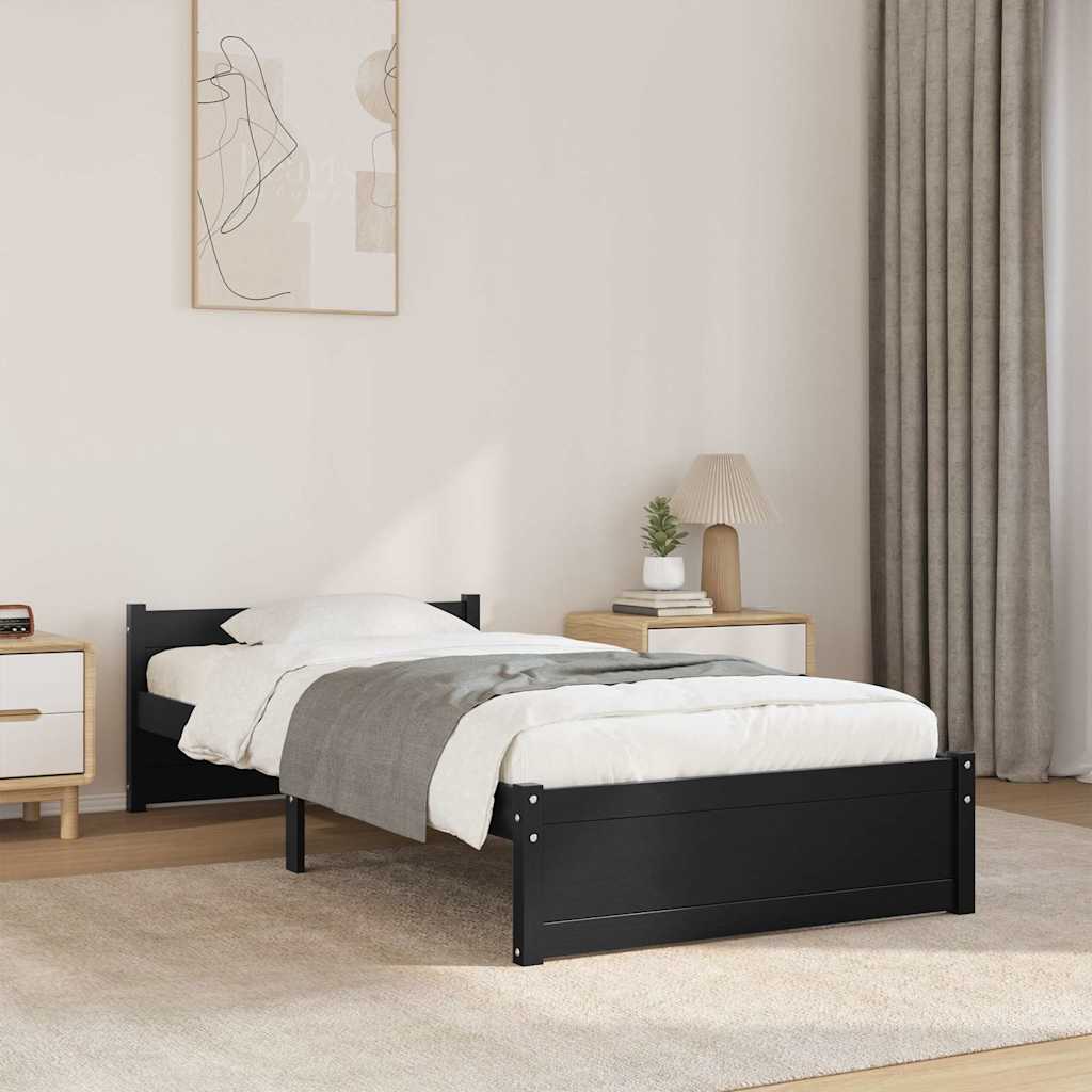 Estrutura de cama 90x200 cm madeira maciça preto