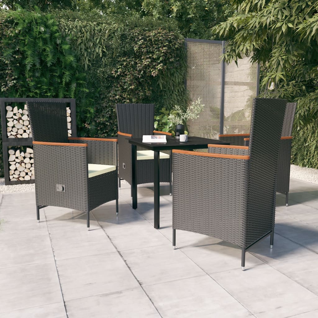5 Pcs conjunto de jantar p/ jardim c/ almofadões preto