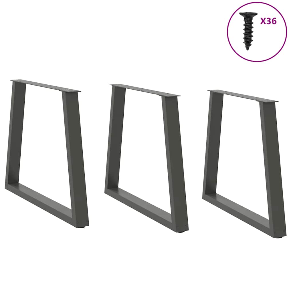 Pés para mesa de jantar em v, 3 peças, antracite, 70x(72-73,3) cm, aço