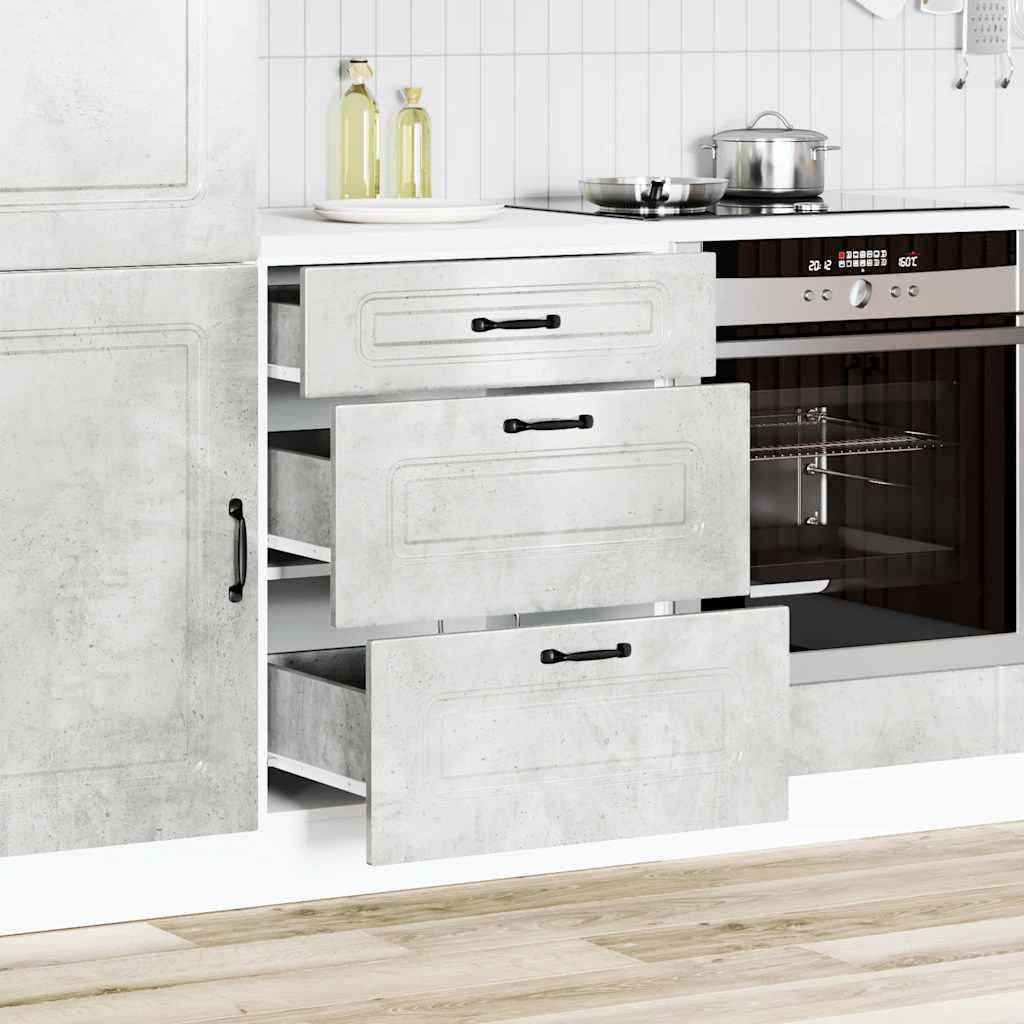 Armário baixo de cozinha kalmar betão madeira projetada cinza