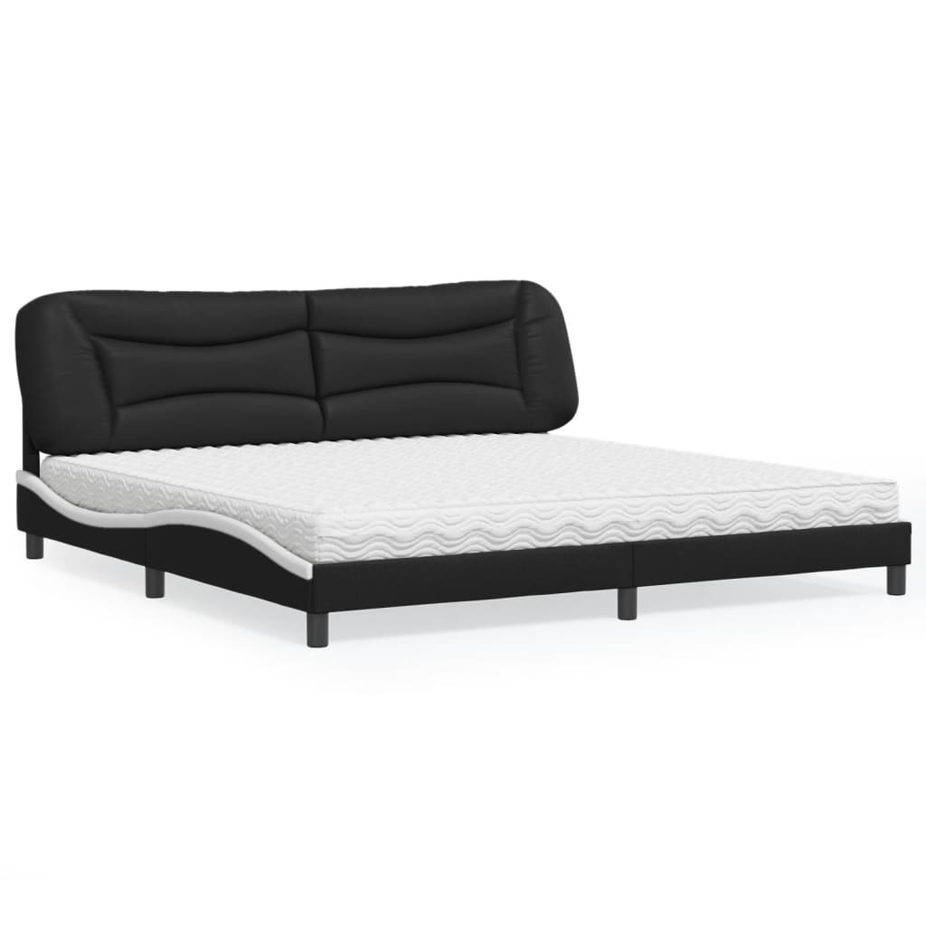 Cama com colchão hvar 200x200 cm couro artificial preto e branco