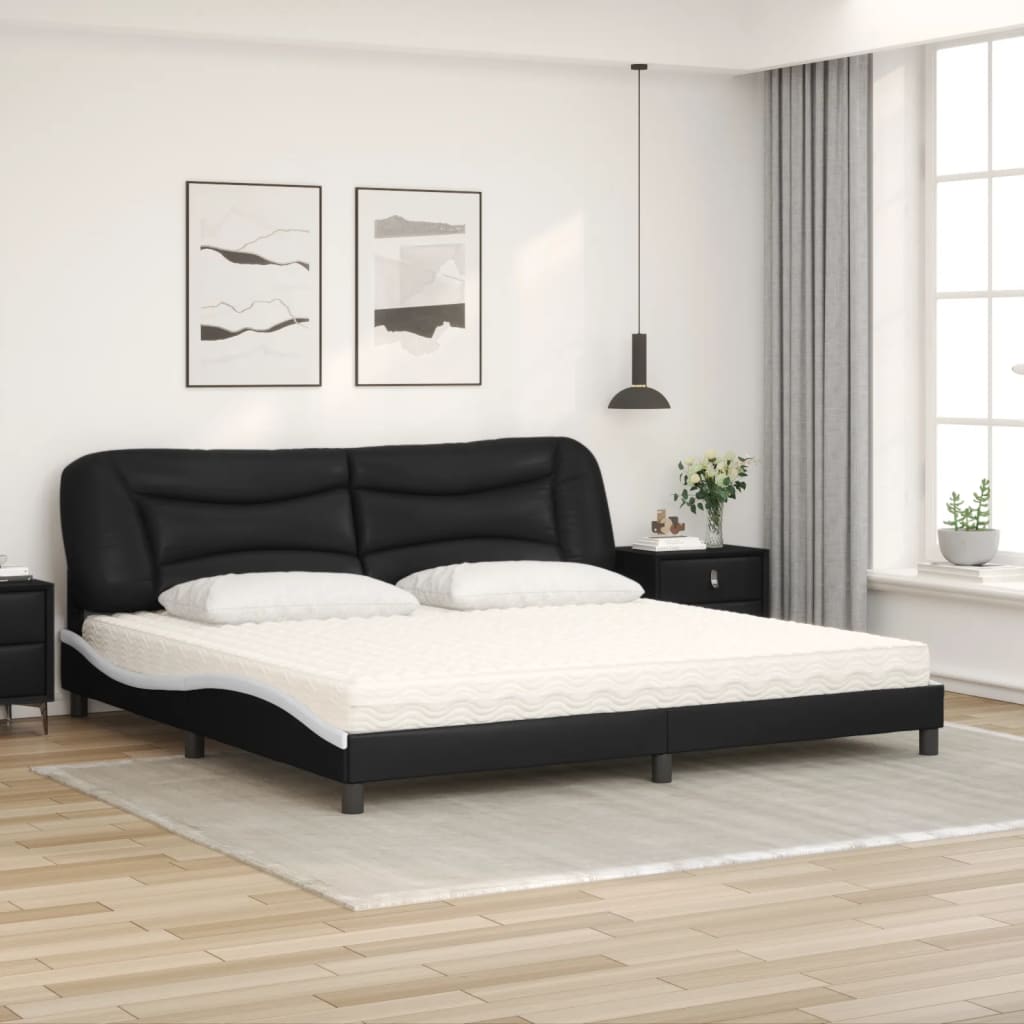 Cama com colchão hvar 200x200 cm couro artificial preto e branco