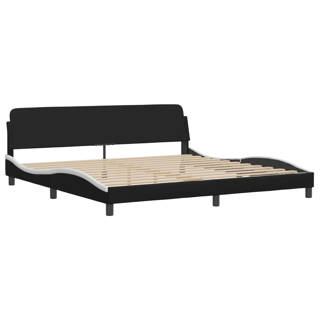 Cama com colchão hvar 200x200 cm couro artificial preto e branco