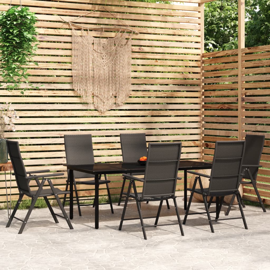 7 Pcs conjunto de jantar para jardim preto