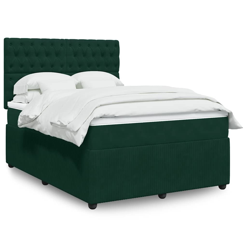 Cama com molas/colchão 140x200 cm veludo verde-escuro