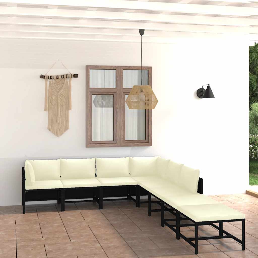 8 Pcs conjunto lounge de jardim c/ almofadões vime PE preto