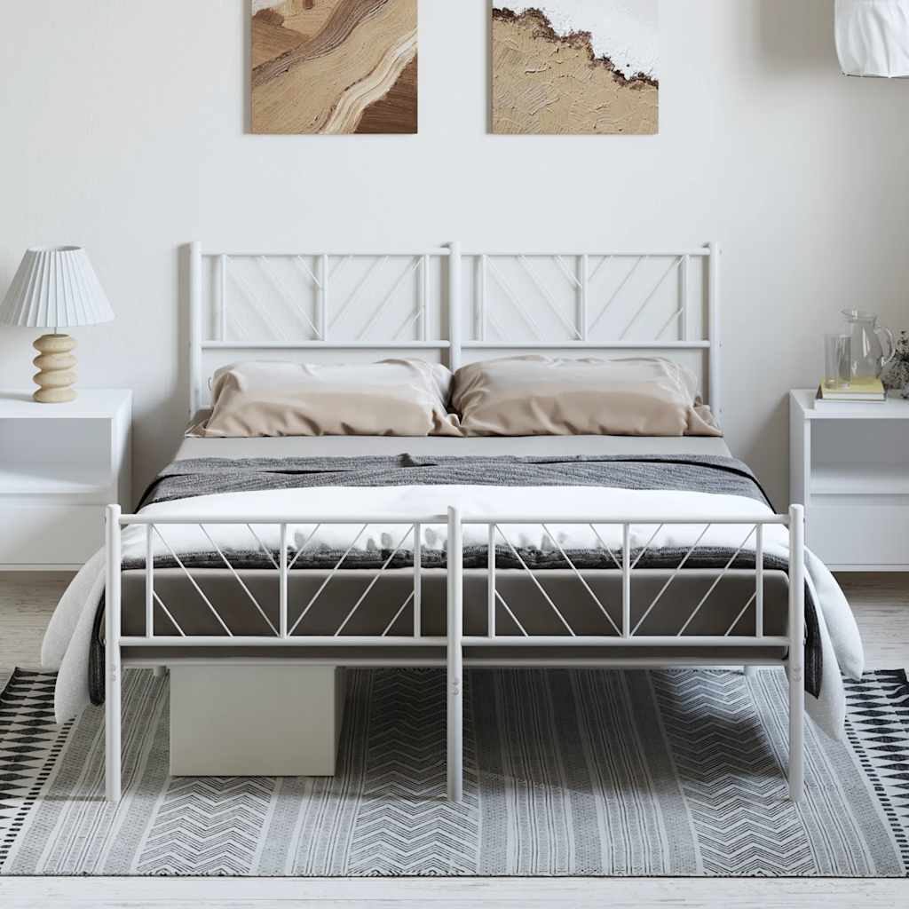 Estrutura de cama com cabeceira e pés 135x190 cm metal branco
