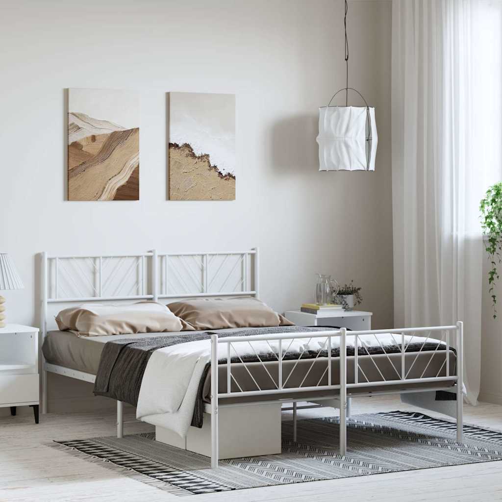 Estrutura de cama com cabeceira e pés 135x190 cm metal branco