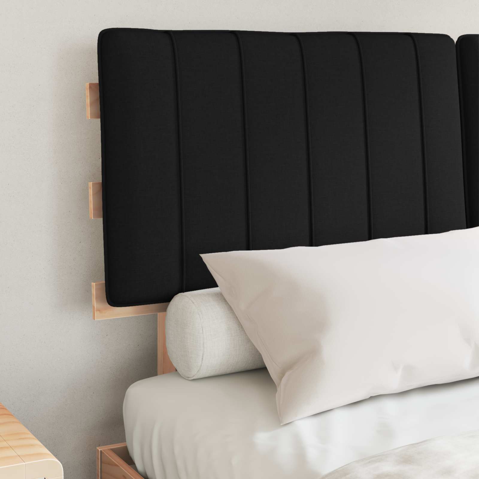 Estrutura de cama com cabeceira estofada preto 140 x 200 cm