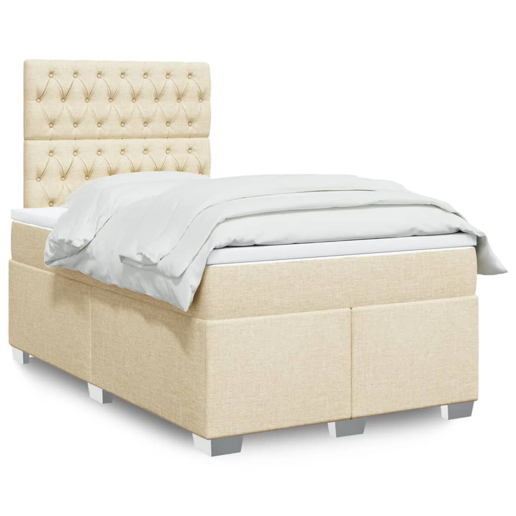 Cama boxspring com colchão 120x190 cm tecido cor creme