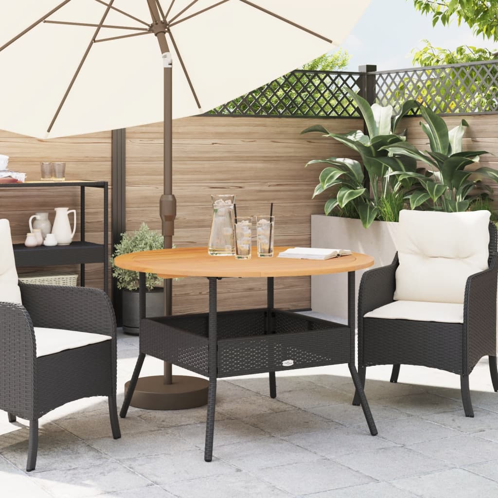 Mesa de jardim com tampo de acácia ø110x71 cm vime PE preto