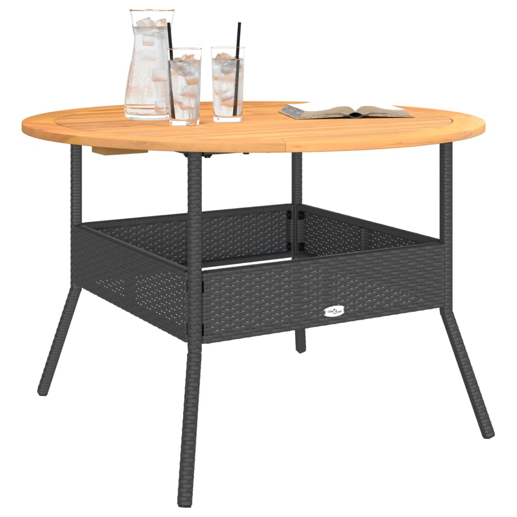Mesa de jardim com tampo de acácia ø110x71 cm vime PE preto