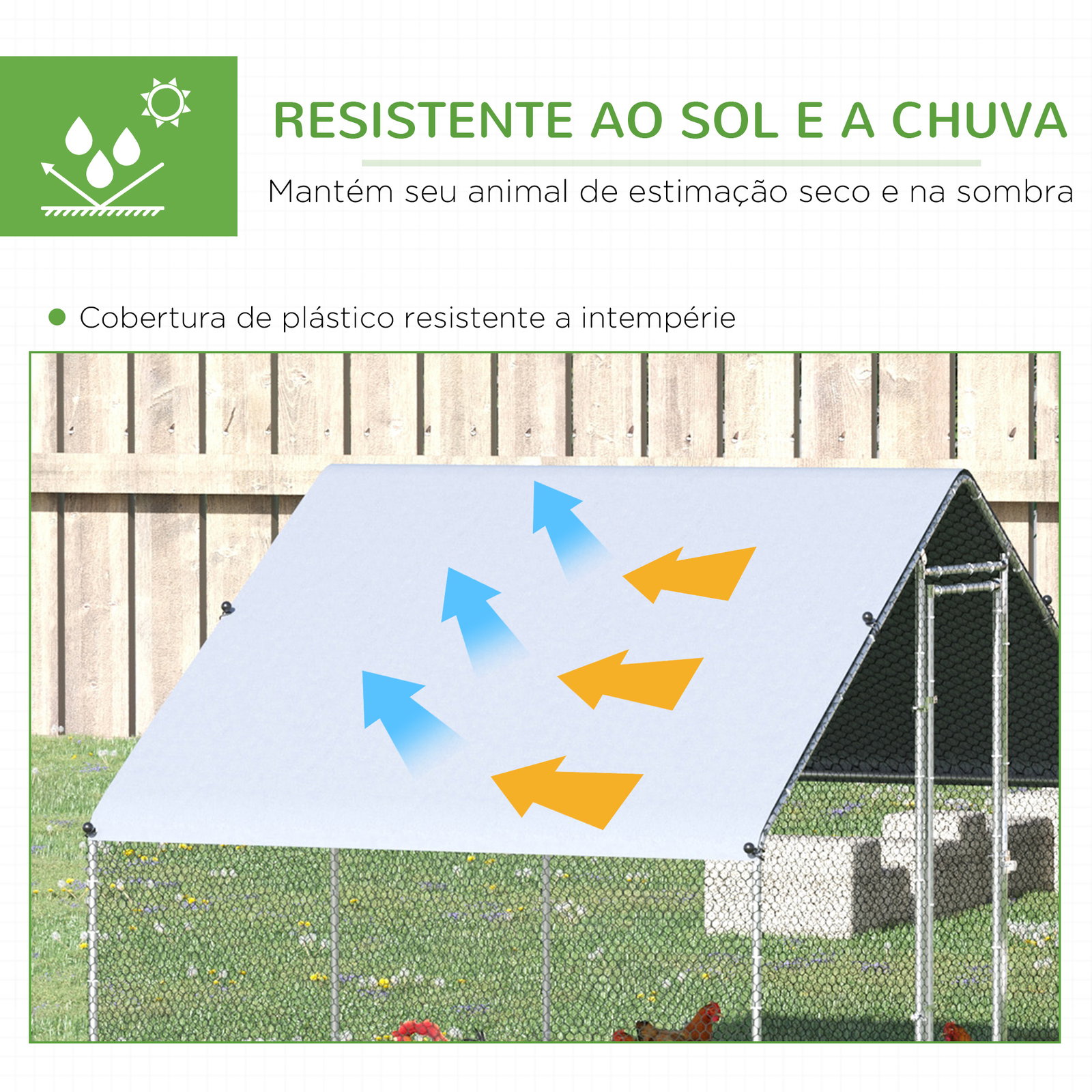 Galinheiro de Exterior Grande Área Aberta de 6 ㎡ para 4-6 Galinhas Galinheiro de Aço Galvanizado 3x2x2m