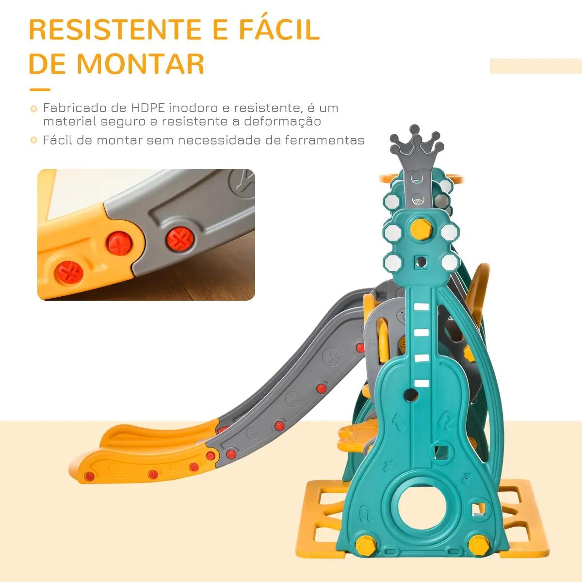 Escorega infantil com baloiço e cesta de basquetebol 3 em 1 para 18-36 meses com assento ajustável parque infantil para interior e exterior 152x149x107cm multicor