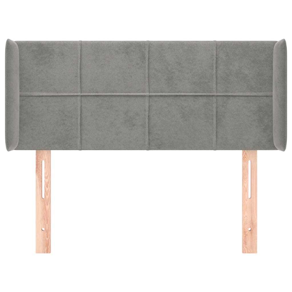 Cabeceira de cama c/ abas veludo 93x16x78/88 cm cinzento-claro