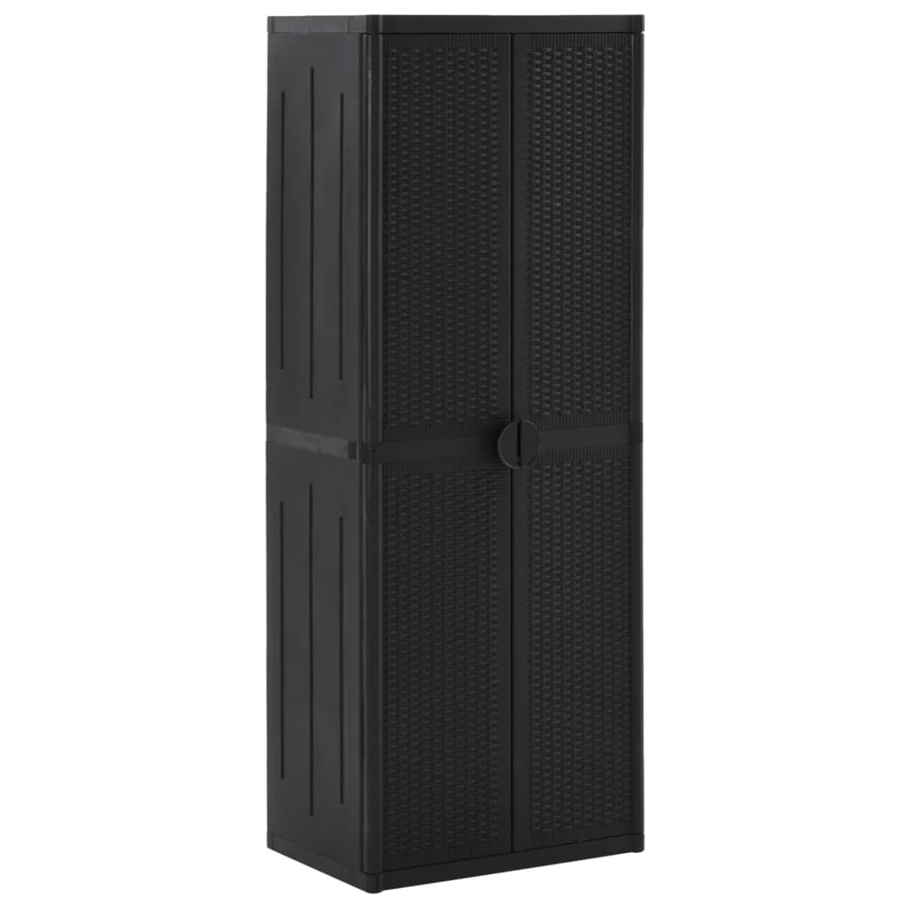 Armário de arrumação para jardim 65x45x172 cm vime PP preto