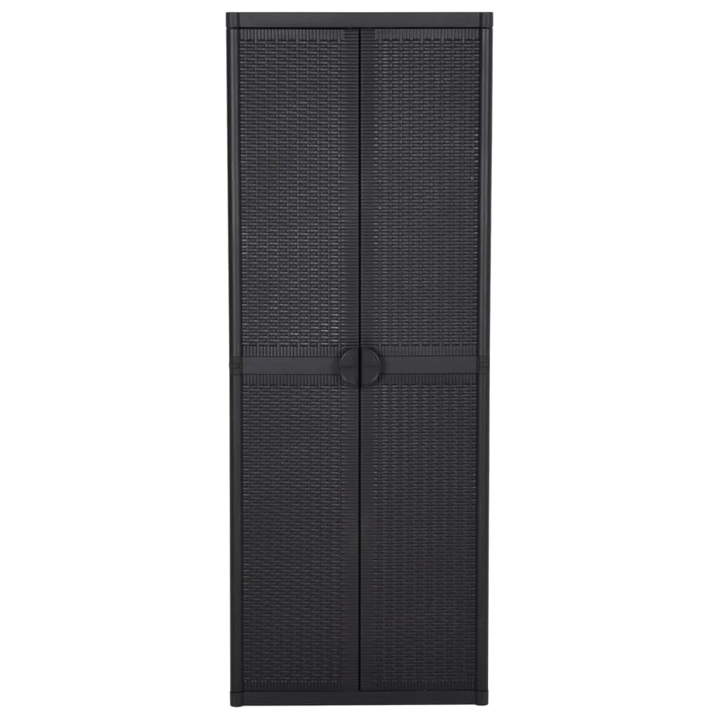 Armário de arrumação para jardim 65x45x172 cm vime PP preto