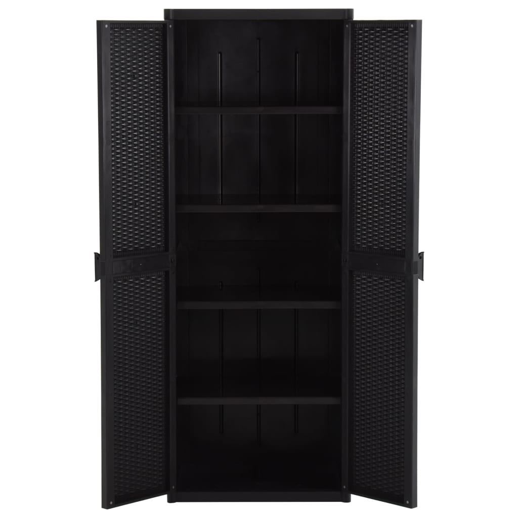 Armário de arrumação para jardim 65x45x172 cm vime PP preto
