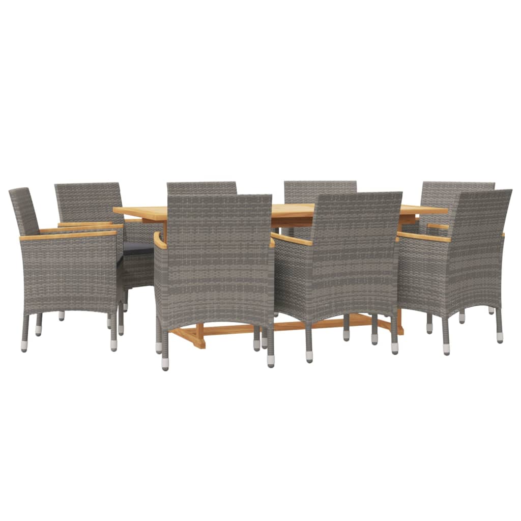 9 Pcs conjunto de jantar para jardim com almofadões cinzento