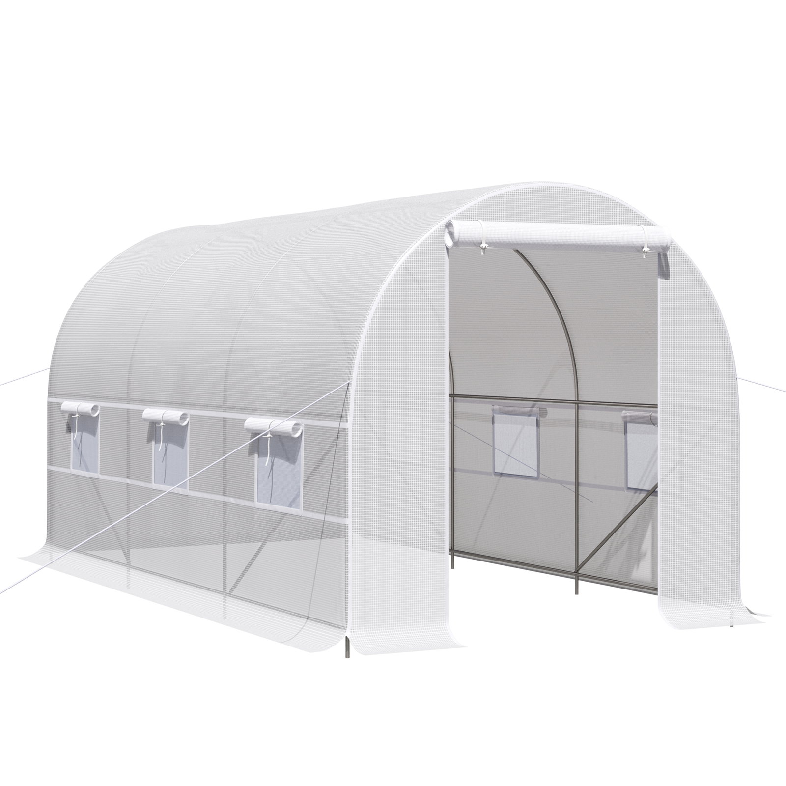 Estufa tipo túnel 400x200x200cm estufa de jardim com portas enroláveis e 6 janelas cobertura de PE 140 g/m² estrutura de metal para cultivo de plantas verduras branco