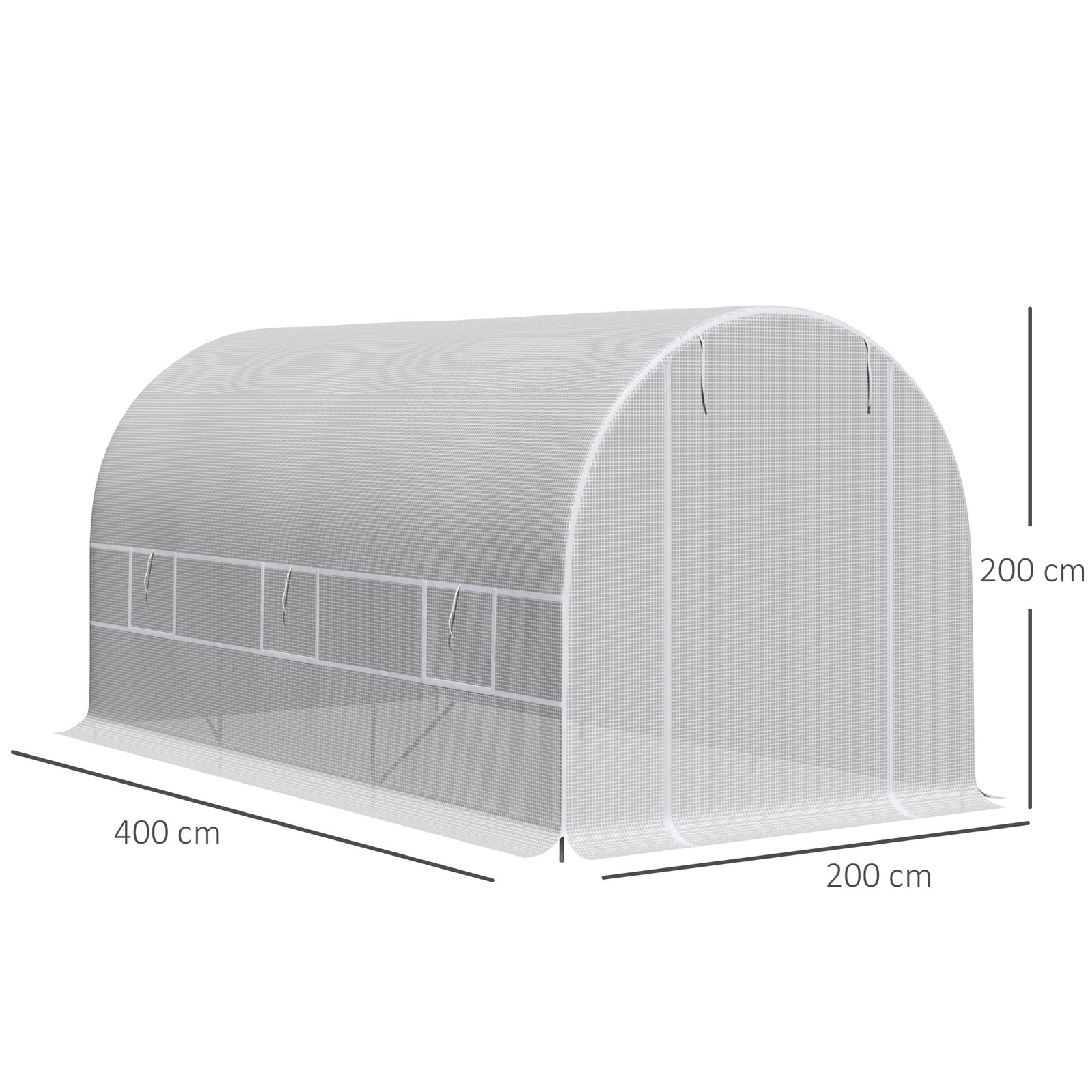 Estufa tipo túnel 400x200x200cm estufa de jardim com portas enroláveis e 6 janelas cobertura de PE 140 g/m² estrutura de metal para cultivo de plantas verduras branco