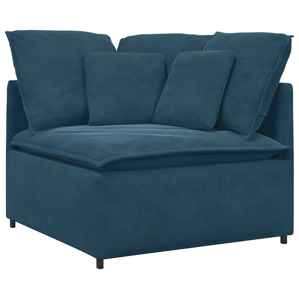 Sofá modular com pufes e almofadas veludo azul