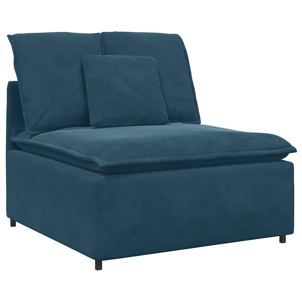 Sofá modular com pufes e almofadas veludo azul