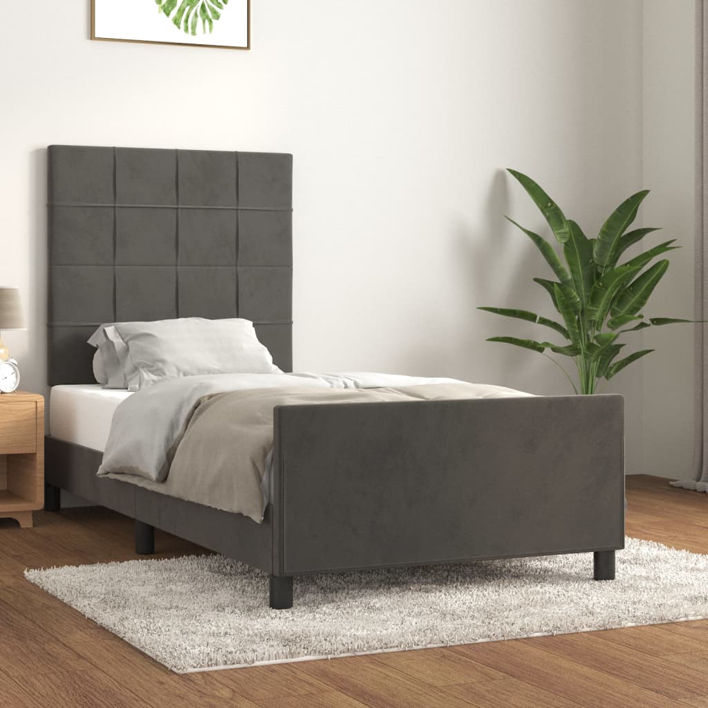 Estrutura de cama sem colchão 100x200 cm veludo cinzento-escuro